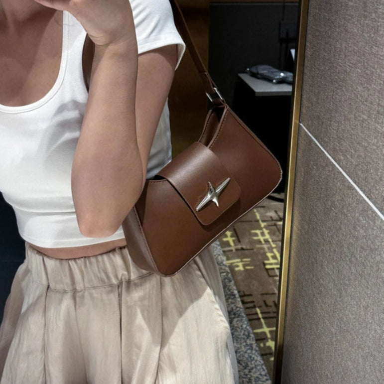 Glossy Mini Shoulder Bag with Zipper Closure - Dahlias & Honey 