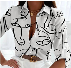 Printed Long Sleeve Button Blouse - Dahlias & Honey 