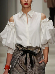 Cold Shoulder Tuxedo Blouse - Dahlias & Honey 