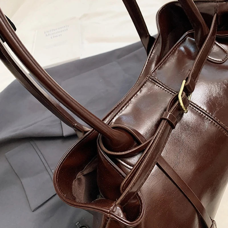 Vintage PU Shoulder Tote Bag with Strap Detail - Dahlias & Honey 