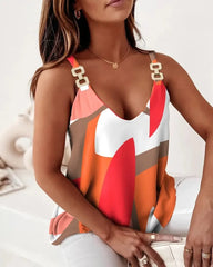 Chain Strap Printed Camisole Blouse - Dahlias & Honey 