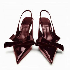 Butterfly-Knot Pointed Toe Slingback Heels - Dahlias & Honey 