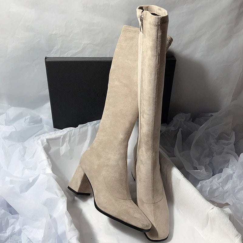 Soft Square Knee High Zip Boots - Dahlias & Honey 