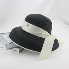 Retro Straw Bucket Hat with Sunshade Dome Crown - Dahlias & Honey 