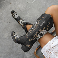 Embroidered Skull Cowboy Boots – Pointed Toe Western Style - Dahlias & Honey 
