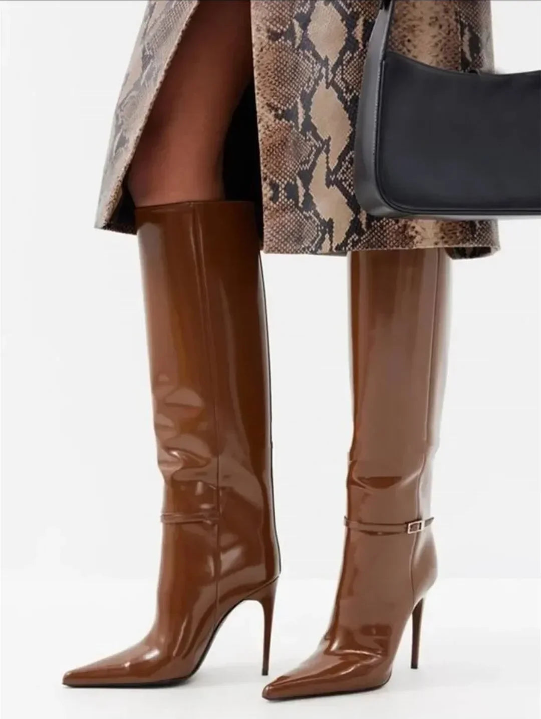 Pointed High Heel Knee Boots - Dahlias & Honey 