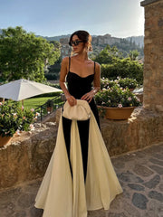 Contrast Pleated Backless Maxi Dress - Dahlias & Honey 