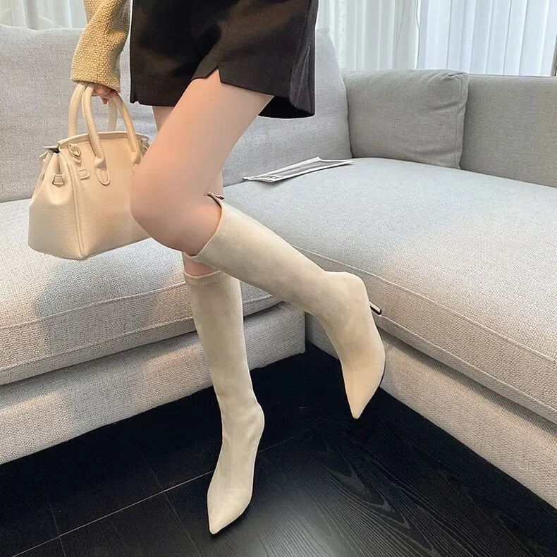 Faux Suede High Heel Knee Boots - Dahlias & Honey 