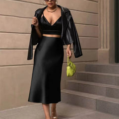 Silk Satin Fishtail Skirt - Dahlias & Honey 