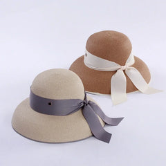 Retro Straw Bucket Hat with Sunshade Dome Crown - Dahlias & Honey 