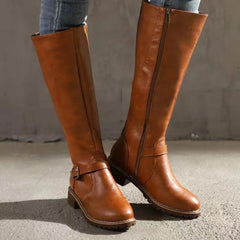 PU Leather Buckle Knee Boots - Dahlias & Honey 