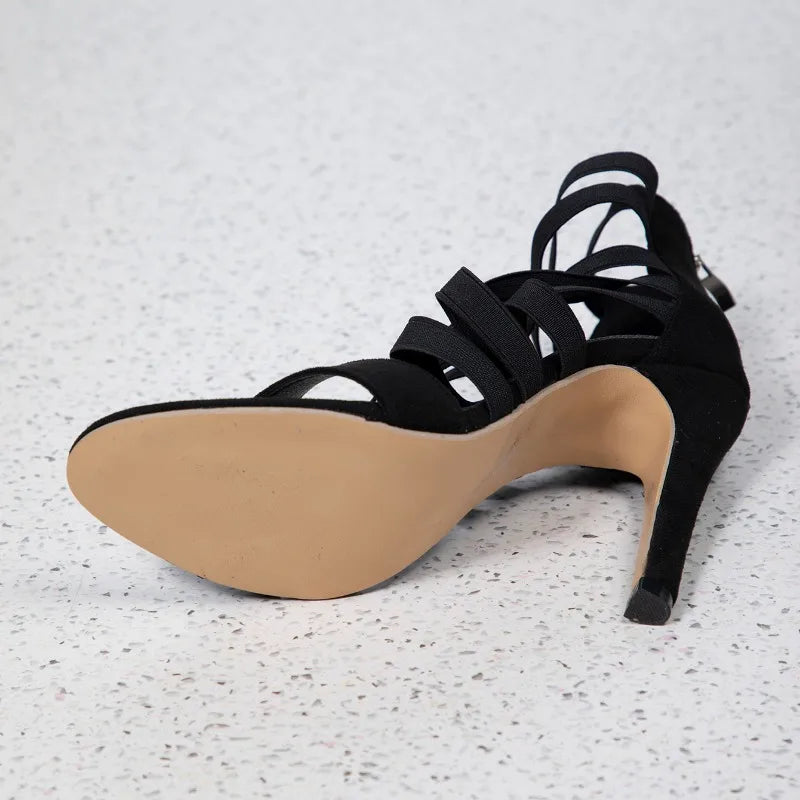 Strappy Black High Heel Sandals with Back Zipper - Dahlias & Honey 