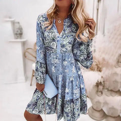 Floral Print V-Neck Empire Waist Dress - Dahlias & Honey 