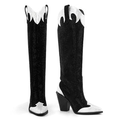 Pointed Toe Knee-High Rhinestone Western Boots - Dahlias & Honey 