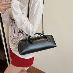 Double-Zip PU Leather Bowling Shoulder Bag - Dahlias & Honey 