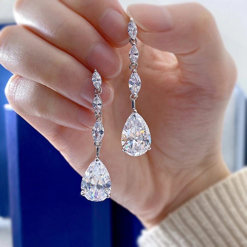 Sterling Silver Pear-Cut Gemstone Drop Earrings - Dahlias & Honey 