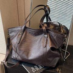 Oversized Soft PU Leather Shoulder Tote - Dahlias & Honey 