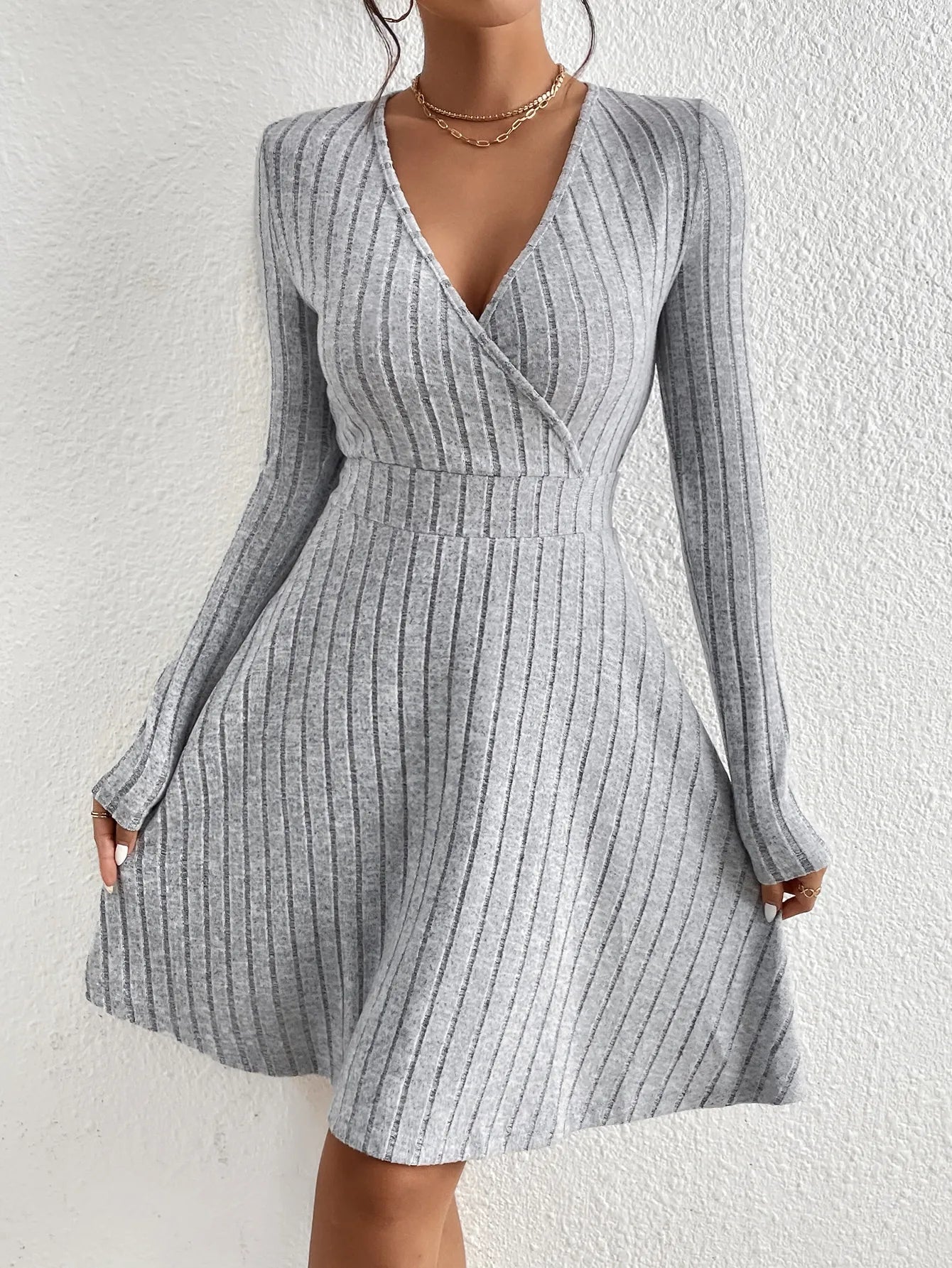V-Neck Slim Knit Sweater Dress - Dahlias & Honey 