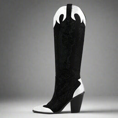 Pointed Toe Knee-High Rhinestone Western Boots - Dahlias & Honey 