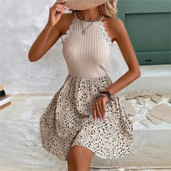 Sleeveless Printed Dress with Lace Detail - Dahlias & Honey 