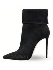 Pointed Faux Suede Cuff Boots with Sleek Heel - Dahlias & Honey 