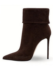 Pointed Faux Suede Cuff Boots with Sleek Heel - Dahlias & Honey 