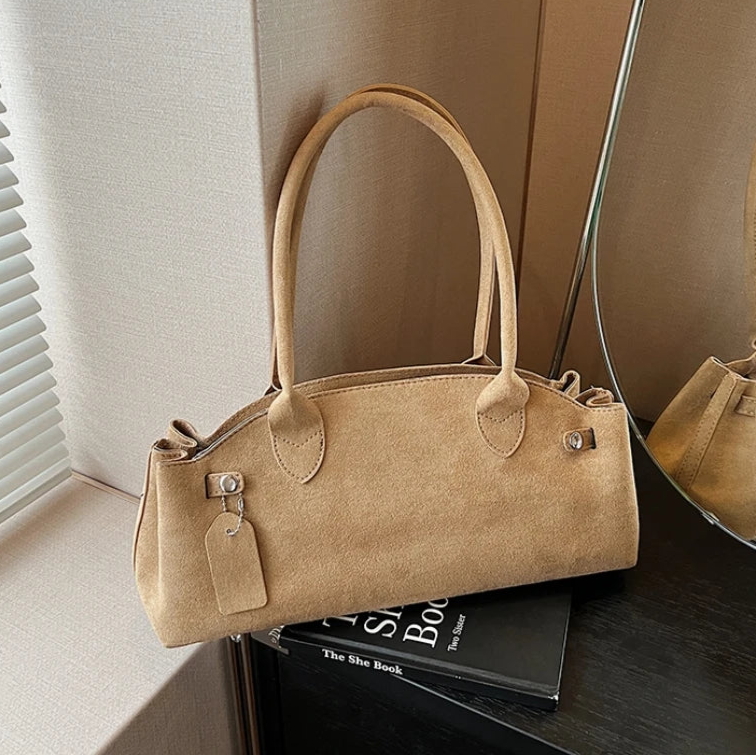 Structured Faux Suede Shoulder Bag with Dual Handles - Dahlias & Honey 