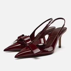 Butterfly-Knot Pointed Toe Slingback Heels - Dahlias & Honey 