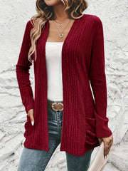 Open Front Long Sleeve Cardigan with Double Pockets - Dahlias & Honey 