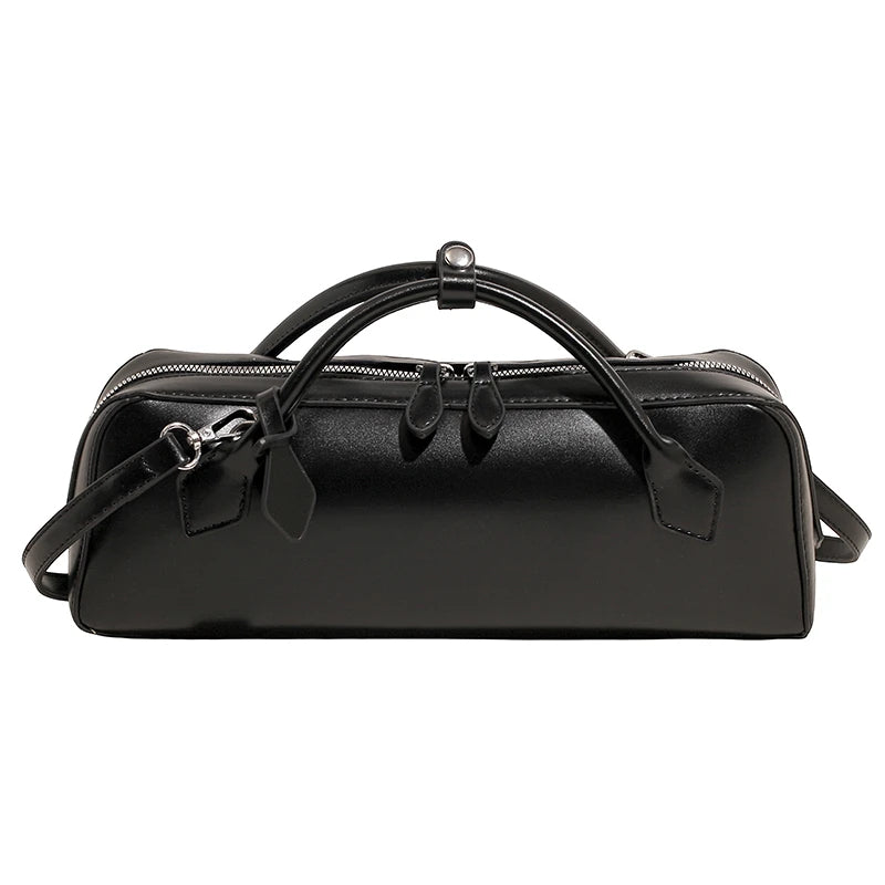 Double-Zip PU Leather Bowling Shoulder Bag - Dahlias & Honey 