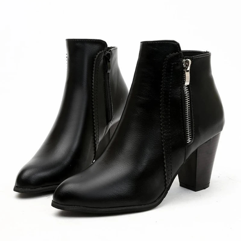 Retro Zipper Ankle Boots with Square Heel - Dahlias & Honey 