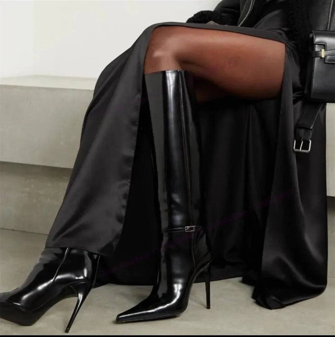 Pointed High Heel Knee Boots - Dahlias & Honey 