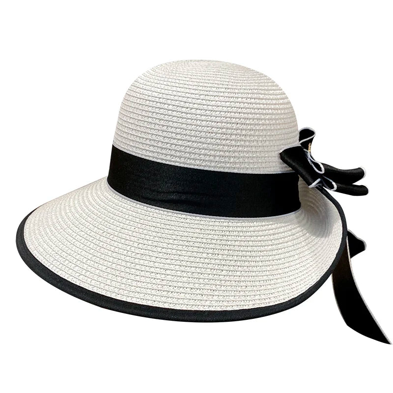 Wide Brim Summer Straw Hat with Bow Detail - Dahlias & Honey 