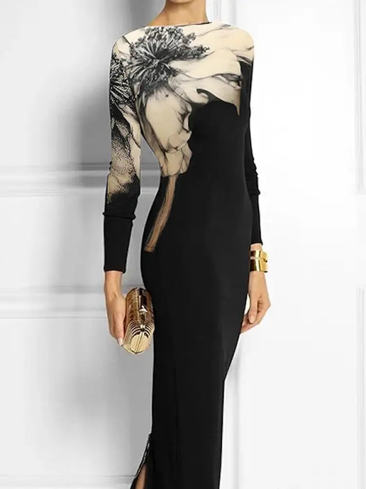 Floral Printed Boat Neck Maxi Dress - Dahlias & Honey 