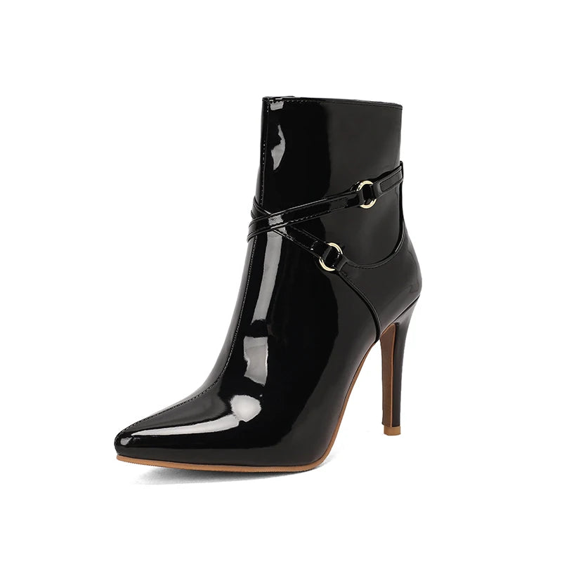 Patent Leather Ankle Boots with Cross Bandage Detail - Dahlias & Honey 