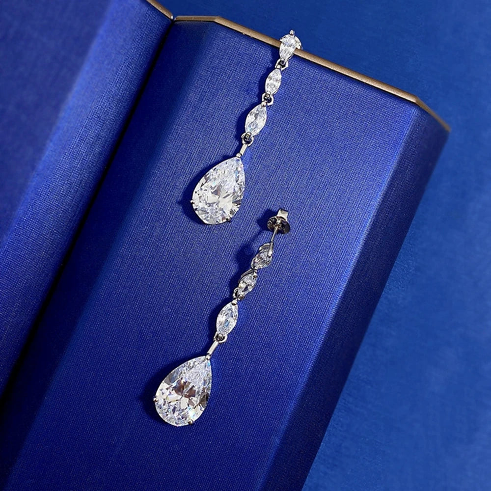 Sterling Silver Pear-Cut Gemstone Drop Earrings - Dahlias & Honey 