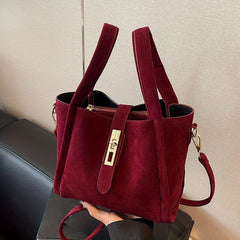 Frosted Suede Bucket Handbag with Structured Silhouette - Dahlias & Honey 