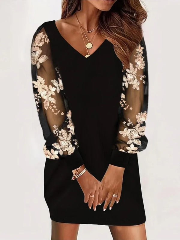 Floral Lace Patchwork Mini Dress - Dahlias & Honey 
