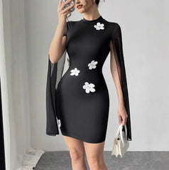 Sheer Cape Sleeve Hip-Hugging Dress - Dahlias & Honey 