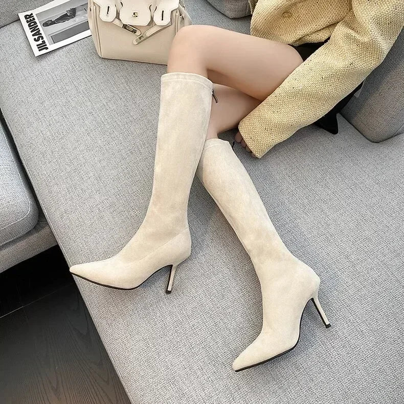 Faux Suede High Heel Knee Boots - Dahlias & Honey 