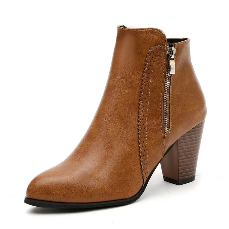 Retro Zipper Ankle Boots with Square Heel - Dahlias & Honey 