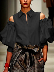 Cold Shoulder Tuxedo Blouse - Dahlias & Honey 