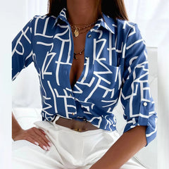 Printed Long Sleeve Button Blouse - Dahlias & Honey 