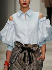 Cold Shoulder Tuxedo Blouse - Dahlias & Honey 