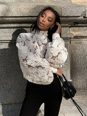 Sheer Floral Mesh Lantern Sleeve Top - Dahlias & Honey 