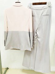 Color Block Blazer and Wide-Leg Pants Suit Set - Dahlias & Honey 