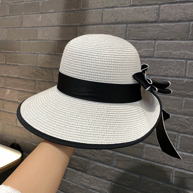 Wide Brim Summer Straw Hat with Bow Detail - Dahlias & Honey 