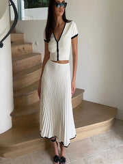 White Pleated Skirt Set with Crop Top - Dahlias & Honey 