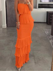 Bandeau Shirred Layered Ruffle Hem Dress - Dahlias & Honey 