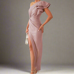 Asymmetric Pleated Evening Dress - Dahlias & Honey 